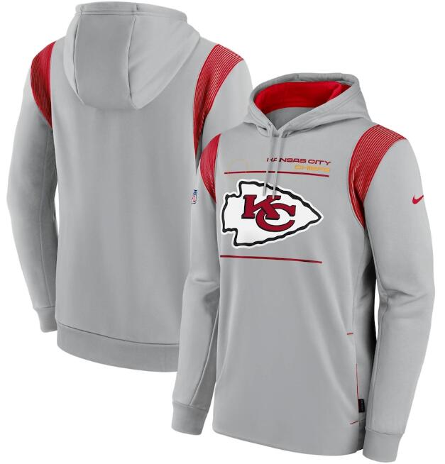 Men's Kansas City Chiefs 2021 Grey Sideline Logo Performance Pullover Hoodie